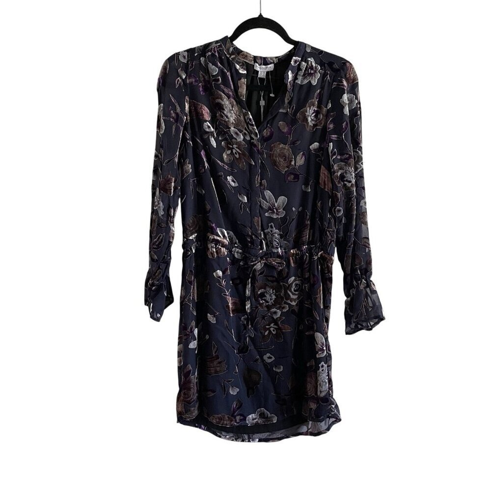 Carolina Belle Montreal Women 2 Navy Blue Floral Blouson Long Sleeve Dress NWT